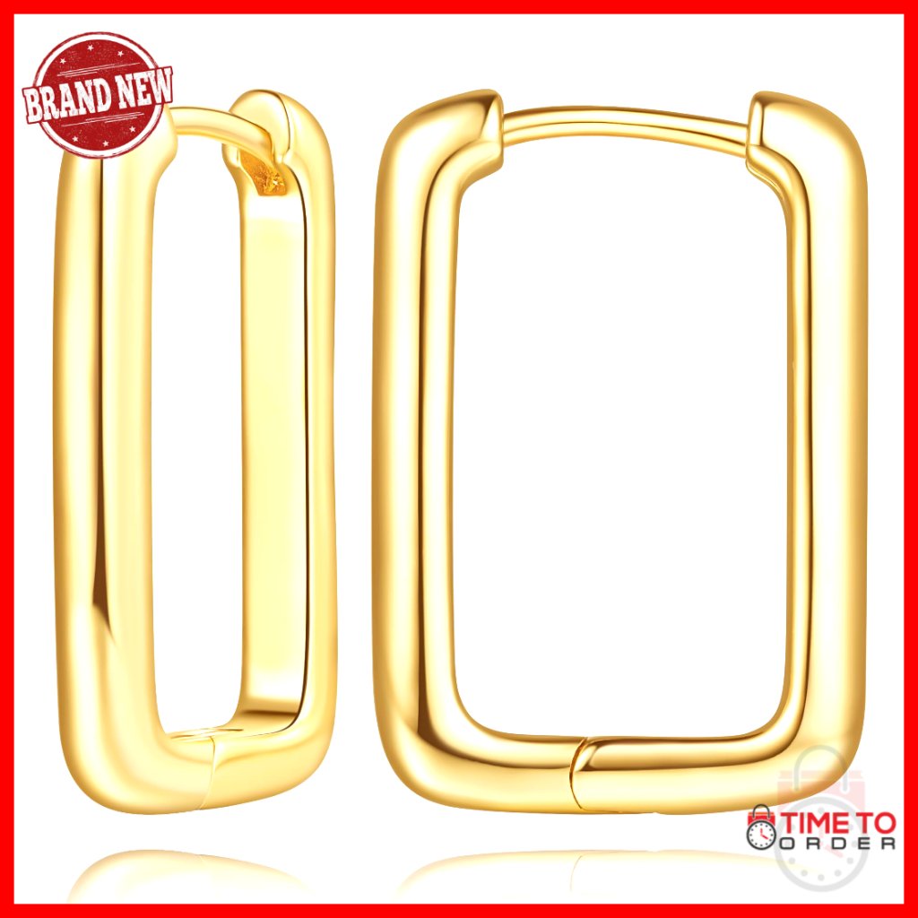 14k Gold Plated Square Hoop Earrings 24mm Screw Back